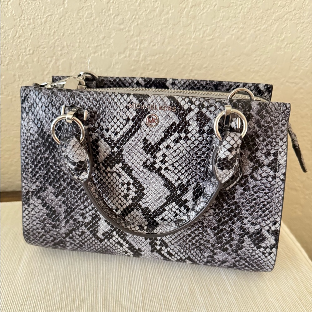 Michael Kors Black and Gray Snake Print Satchel